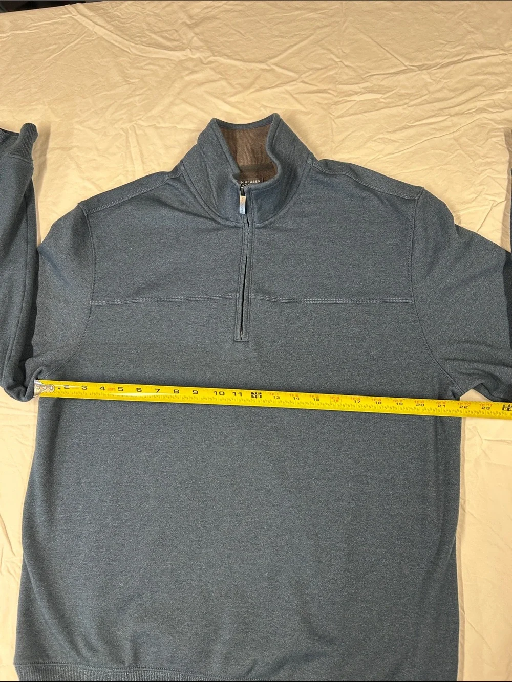 Van Heusen FLEX Quarter Zip Sweater Fleece Pullover Mens Large Blue Heathered